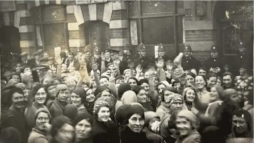  ?? PICTURE: MACDONALD FAMILY COLLECTION ?? Fisher women strike at Great Yarmouth in 1936. Mounted police scattered Scottish fisher-girls when they attempted to drag working girls from the herring troughs at one of the curing yards