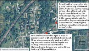  ?? CARLOS VIRGEN/THE DAY ?? This map shows the two incidents that sparked the muzzling of Sally, a pit bull.