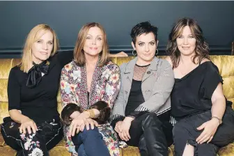  ?? CHARLES SYKES, THE ASSOCIATED PRESS ?? The Go-Go’s band members, from left, Charlotte Caffey, Belinda Carlisle, Jane Wiedlin and Kathy Valentine pose together at the Hudson Theatre during previews for the new Broadway musical Head Over Heels.