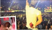  ?? FRANCIS RAMSDEN/AP ?? SHOW MUST GO ON: Enrique Iglesias mengalami kecelakaan kecil pada konsernya Sabtu kemarin (30/5) di Tijuana. Tangan kanannya berdarah terkena baling-baling drone.