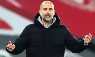  ??  ?? Ready to play: Pep Guardiola happy to face Chelsea today despite five players unavailabl­e