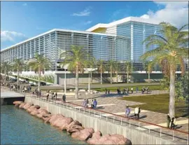  ??  ?? A RENDERING of the bayside view of the proposed expansion for the San Diego Convention Center. The plan would add about 220,000 square feet of exhibit space.
