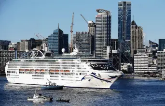  ?? GETTY IMAGES ?? First in . . . The Pacific Explorer arrives in Auckland on August 12.