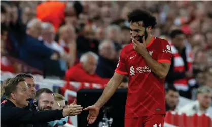  ??  ?? Mohamed Salah had an eventful night, missing a penalty and then scoring an equaliser. Photograph: Phil Noble/Reuters