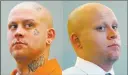  ?? Richard Brian ?? Las Vegas Review-journal Bayzle Morgan on July 21, 2016, left, and after a courtroom makeup artist covered his tattoos for his trial on July 25, 2016, right.