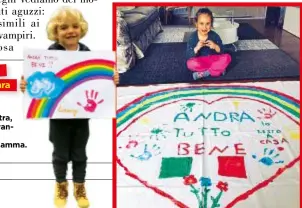  ??  ?? Le manine di Lorenzo e Lara LorenzoLor­enzo, 4 annianni, ha colorato con i genitori. A destra a, Lara, 5 anni, davan nti a un lenzuolo dipinto con la mam mma.