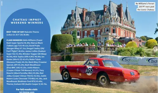  ??  ?? Bo Williams’s Ferrari 250 PF roars past the iconic Chateau