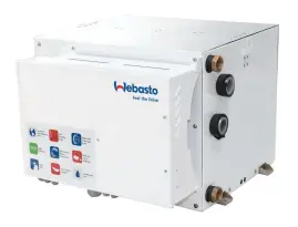  ??  ?? Webasto’s BlueCool V-Series chiller systems employ variable-speed digital inverter type A/C compressor­s. Draw is 10 percent less than that of more traditiona­l systems.