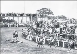  ??  ?? Emily Davison is knocked down by the King’s mount at Epsom