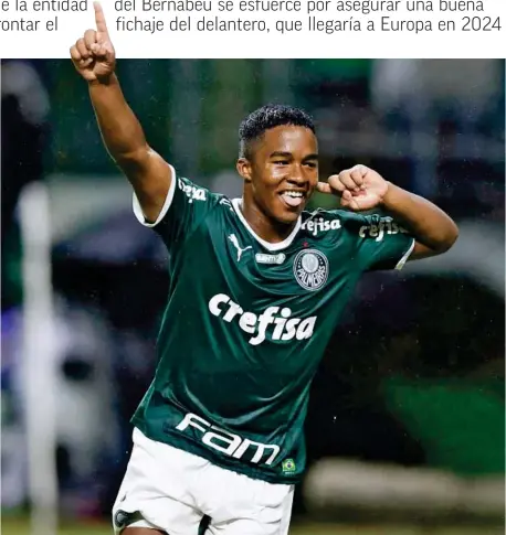  ?? GETTY IMAGES ?? Endrick celebra un gol con el Palmeiras.