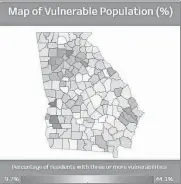  ?? US Census Bureau ?? Georgia social vulnerabil­ity by county