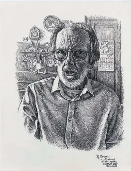  ?? ?? Ci-dessus above: Robert Crumb. R. Crumb’s Portrait of His Cranky Old Man Self. 2021. (© Robert Crumb, 2022; Court. l’artiste, Paul Morris et David Zwirner).
À gauche left: Yves Trémorin.
Sans titre, Early Works. Annees 1980. Tirage argentique vintage sur papier baryté mat réalisé par l’artiste silver print on baryta paper by the artist. 18 x 24 cm. (© Y. Trémorin / Galerie VU’)