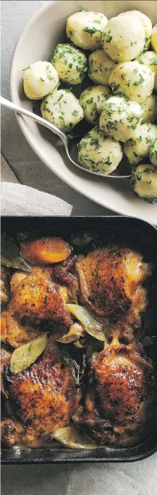  ?? CHRIS COURT/TEN SPEED PRESS ?? “This simple meal is all about balance, and people are always impressed by how delicious it is,” Naomi Pomeroy writes of her porcini braised chicken thighs.