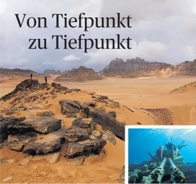  ?? [ Marc Vorsatz ] ?? Filmreife Landschaft: Wadi Rum. Von der Jordanian Royal Ecological Diving Society versenkt: Ami-Panzer wird Riff.