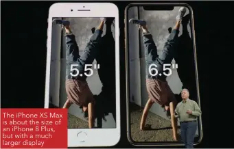  ??  ?? The iPhone XS Max is about the size of an iPhone 8 Plus, but with a much larger display