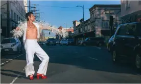  ??  ?? Perry Farrell in 2019. The photograph­er titles this show ‘A lost angel crosses the street downtown’. Photograph: Walid Azami