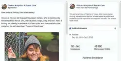  ?? FACEBOOK ?? Facebook says this ad for Rosa, a foster child searching for a home, is political because she mentions being a defender of LGBTQ+ rights.