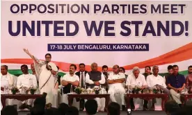  ?? Photograph: Jagadeesh Nv/EPA ?? West Bengal’s chief minister, Mamata Banerjee, speaks with other leaders at a meeting of opposition parties in Bangalore.