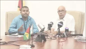  ??  ?? Managing Director of the Guyana Water Inc, Dr. Richard Van West-Charles (right) and Executive Director, Project Implementa­tion & Partnershi­p Building Ramchand Jailal at yesterday’s press conference.