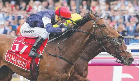  ?? Picture: IAN CURRIE ?? Almandin ridden by Kerrin McEvoy gets up to beat Heartbreak City in last year’s Melbourne Cup.