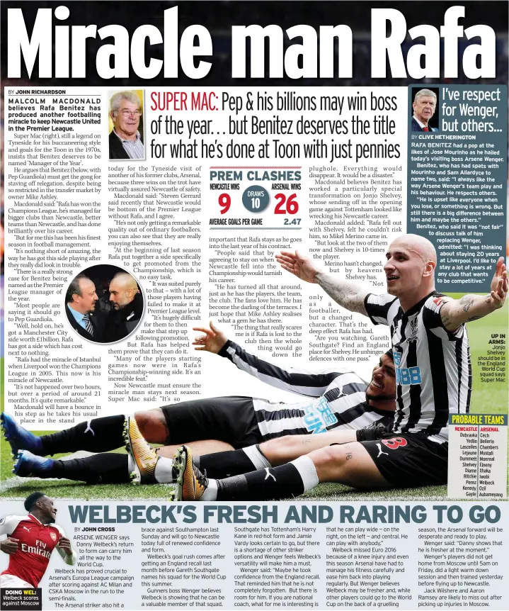  ??  ?? DOING WEL: Welbeck scores against Moscow UP IN ARMS: Jonjo Shelvey should be in the England World Cup squad says Super Mac