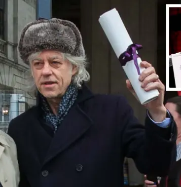  ??  ?? RIGHT ON: Bob Geldof handed in his Freedom of the City scroll at Dublin City Hall last year