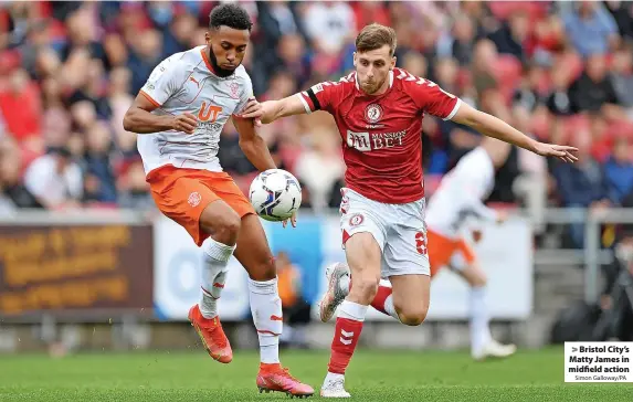  ?? Simon Galloway/PA ?? > Bristol City’s Matty James in midfield action