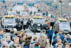  ??  ?? Troubled times: the triple funeral for the Gibraltar Three in Belfast in 1988