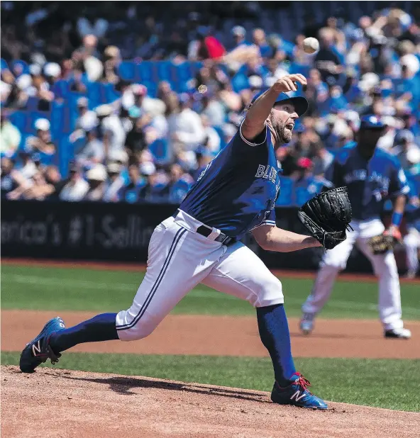  ?? — THE CANADIAN PRESS ?? Toronto Blue Jays starter R.A. Dickey was knocked around by the San Diego Padres Wednesday, giving up six earned runs, including a pair of homers, in the Padres’ 8-4 victory at the Rogers Centre. It was Dickey’s third straight rough outing.