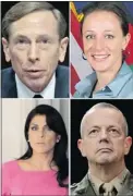  ?? AGENCE FRANCE- PRESSE/ GETTY IMAGES ?? Embroiled in the scandal are, clockwise from upper left, former CIA director Gen. David Petraeus, his biographer Paula Broadwell, Gen. John Allen and socialite Jill Kelley.