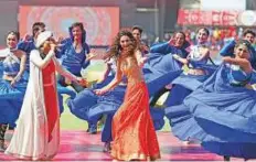  ?? Courtesy: IPL ?? Disha Patani and Harshdeep Kaur performing before the start of Kings X1 Punjab and Rising Pune Supergiant match.