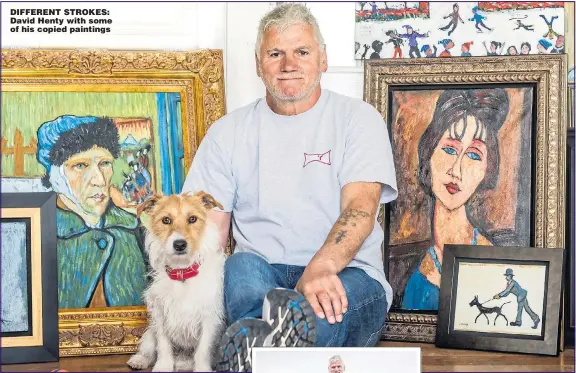  ??  ?? DIFFERENT STROKES: David Henty with some of his copied paintings