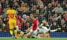  ?? Photograph: Peter Powell/EPA ?? Rasmus Højlund completes the scoring for Manchester United five minutes from time.