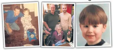  ??  ?? Family album: Kyle as a child with his grandad George, far left, and with his dad Jim and great gran Mary.