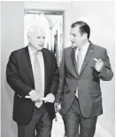  ?? J. SCOTT APPLEWHITE/AP ?? Arizona’s Sen. John McCain (left) says the impact of “tea party” favorite Sen. Ted Cruz of Texas on the GOP has been “very divisive.”
