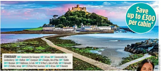  ??  ?? SPECTACULA­R: St Michael’s Mount, above. Top left: Golden Horizon