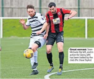  ?? ?? Great servant Sean McGuire (far left, and in action for Glens, left) has been hailed by the club (Pic: Dave Taylor)