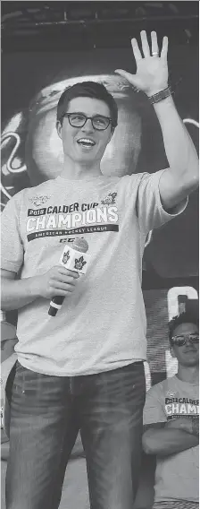  ?? VERONICA HENRI ?? Toronto Maple Leafs GM Kyle Dubas during the Calder Cup Championsh­ip celebratio­ns at the Ricoh Coliseum last Saturday.