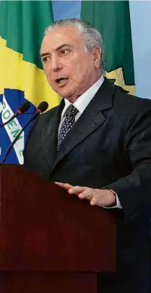  ?? Alan Santos - 29.dez.2016/Presidênci­a da República ?? O presidente Michel Temer, durante evento no Planalto