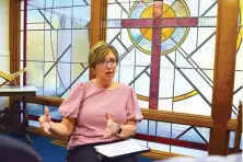  ?? The Sentinel-record/donald Cross ?? ■ Cooperativ­e Christian Ministries and Clinic Executive Director Kim Carter, shown in the facility’s chapel, says there is a housing crisis in Hot Springs and Garland County.