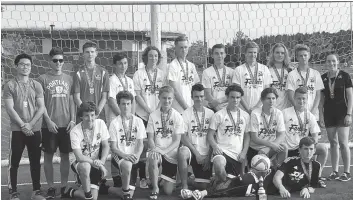  ?? [SUBMITTED] ?? Coaches Takuya Shibayama, Sydney Jones, and Logan Cressman led the U16 boys’ team of Adam Chittick, Kieran Chittick, Danny Douglas, Aron Dyck, Owen Fenton, Jackson Hale, Owen Harnock, Benjamin Hayden, Owen Hill-Ring, Peter Holmes, Seth Morrison, Ian...