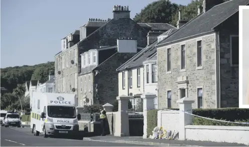  ?? PICTURE: SWNS ?? 0 Police outside the house where Alesha Macphail, inset, was sleeping in Ardbeg Road in Rothesay
