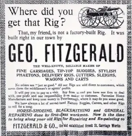  ??  ?? Interestin­g advertisem­ent for Fitzgerald &amp;Co. which notes it had previously been known as Brock Street Carriage Works.