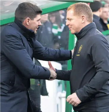  ??  ?? Waiting game: Rangers boss Steven Gerrard and his Celtic counterpar­t, Neil Lennon, are still unsure when the Scottish Premiershi­p season will finish