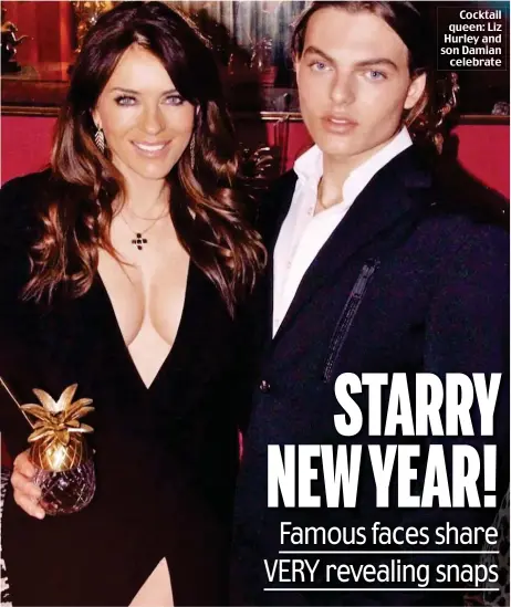  ??  ?? Cocktail queen: Liz Hurley and son Damian celebrate