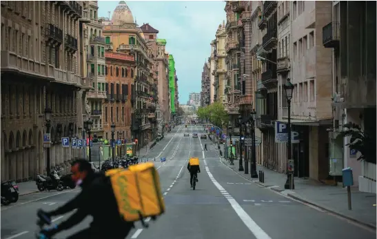  ?? EFE ?? La Via Laietana de Barcelona, apenas sin tráfico, el abril pasado