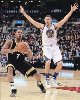  ?? GETTY IMAGES FILE PHOTO ?? “They’ve got something really special up there in Canada right now,” says Klay Thompson, right, of the Golden State Warriors ahead of Thursday’s game against the Toronto Raptors. The Warriors shooting guard says the showdown could be a “preview of June.”