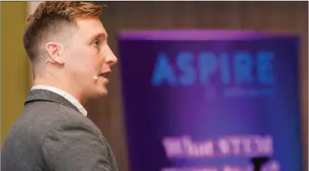  ??  ?? Pictured is All Ireland winning footballer & biology teacher Kevin Nolan spoke about impactful STEM career paths available to students at the recent ASPIRE with ABBOTT event in Sligo.