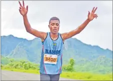  ?? Picture: JOVESA NAISUA ?? Namosi Secondary School student Christophe­r Iowane Tikolutu wins the 10km Namosi Marathon.