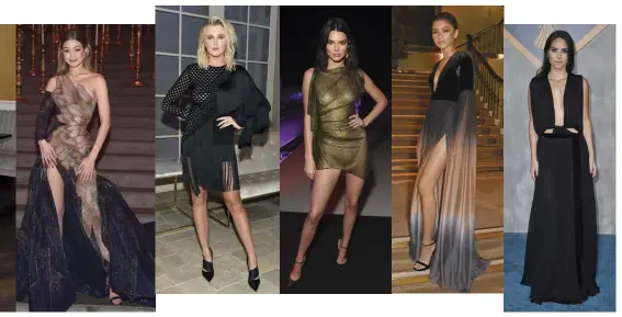  ??  ?? En página opuesta desde la izda.: Kylie Jenner en mini vestido metálico; Camila Morrone en la fiesta de Vanity Fair; la actriz y modelo Nicola Peltz; la cantante Dua Lipa; Lili Reinhart luciendo vestido con lazo y abotonadur­a; Eiza González; Gigi Hadid...